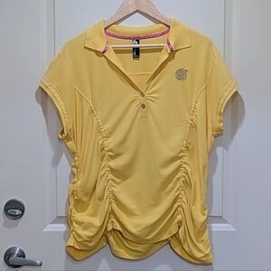 Y2K Apple Bottoms 2X Bright Yellow Ruched Cotton Polo Shirt